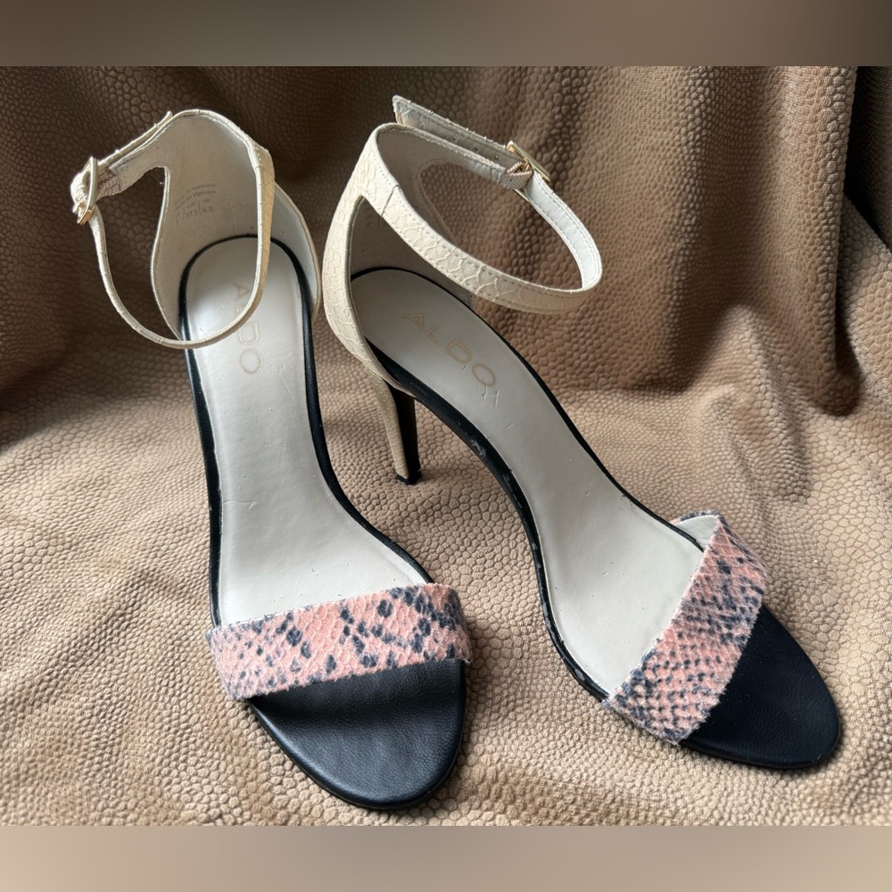 Aldo Beige and Pink Snakeskin Strappy Heels